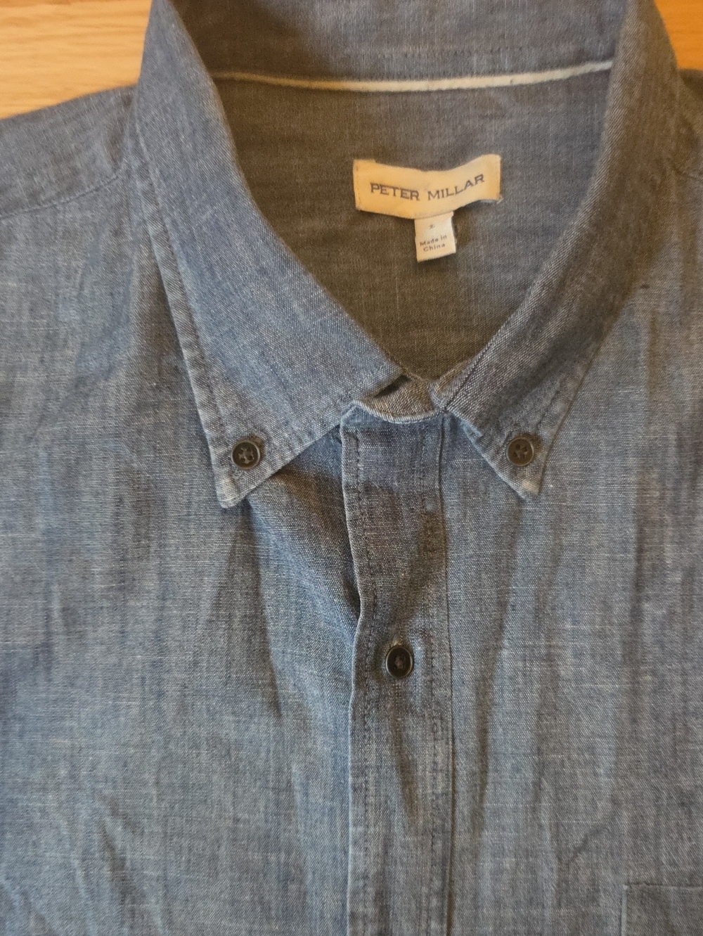 Peter Millar Blue Chambray Linen Blend Button Down Shirt Size L